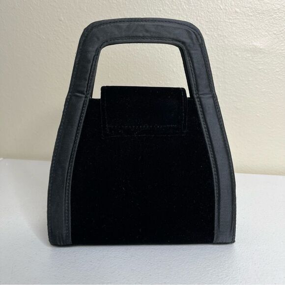 K F Ltd Black Velvet Satchel Handle Shoulder Strap Handbag Dressy Cocktail - Picture 3 of 12